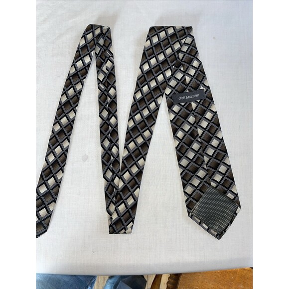 Croft & Barrow Dress Tie Men’s Size 60” Brown Tan Geometric 100% Silk Formal - Picture 8 of 13